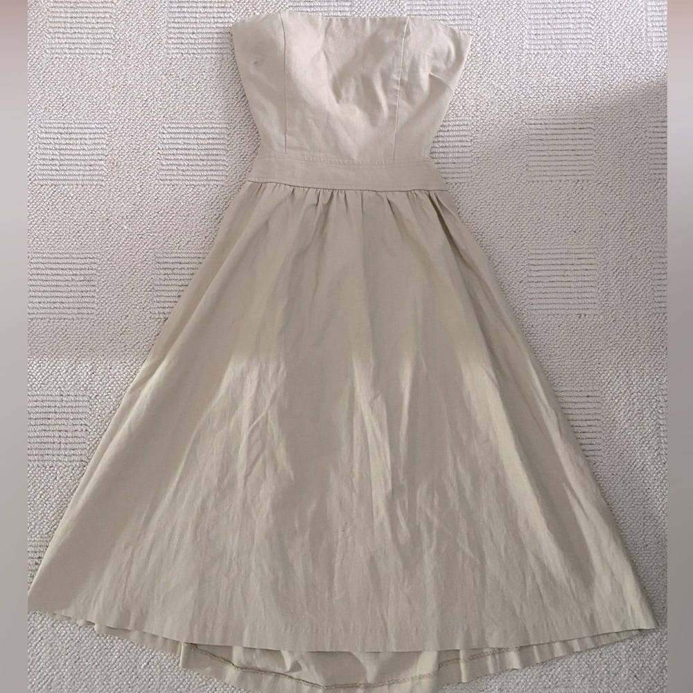 Urban Outfitters Size S Tan Strapless Tie Back Dress. Backless with Ribbon Tie.